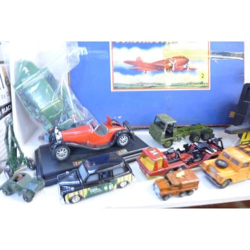 781 - A Meccano Aeroplane Constructor (boxed, contents unchecked) and a box of toy vehicles including Dink... 