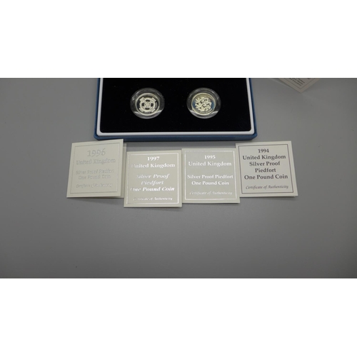 841 - A 1994-1997 UK silver proof Piedfort £1 collection, complete with all certificates