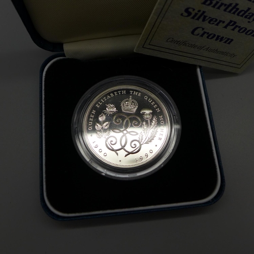 844 - A Royal Mint silver proof crown, 90th Birthday of The Queen Mother