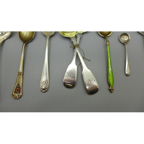 880 - A pair of Victorian silver mustard spoons, Newcastle 1855, Gowland Brothers, a silver sifter spoon, ... 