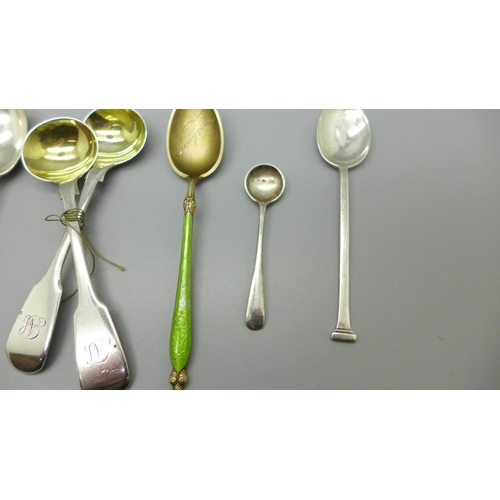 880 - A pair of Victorian silver mustard spoons, Newcastle 1855, Gowland Brothers, a silver sifter spoon, ... 