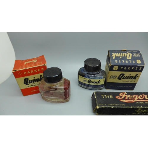 883 - An Ingersol stop-watch, an Ingersol No.10S fountain pen with 14ct gold nib, a The Burnham pen with 1... 