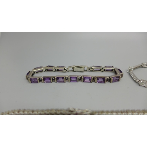 905 - Five silver bracelets set with gemstones