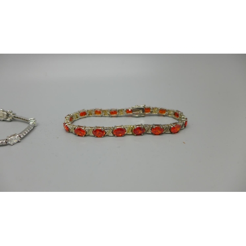 905 - Five silver bracelets set with gemstones