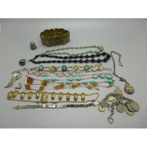 925 - Costume jewellery, some silver