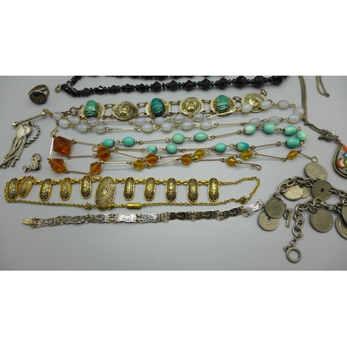 925 - Costume jewellery, some silver