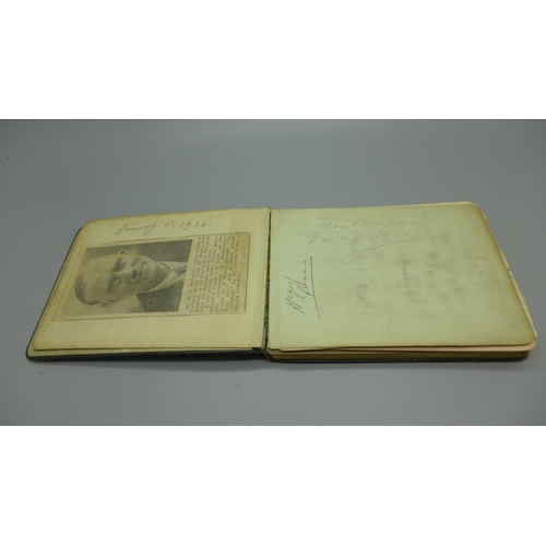 934 - A 1930's autograph book, including Royal Scot locomotive related, tour of North America for the Expo... 