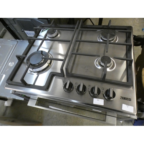 63 - Zanussi  4 Burner Gas Hob H40xW595xD510 - model no:- ZGH66424XX, RRP £165.83 inc. VAT * This lot is ... 