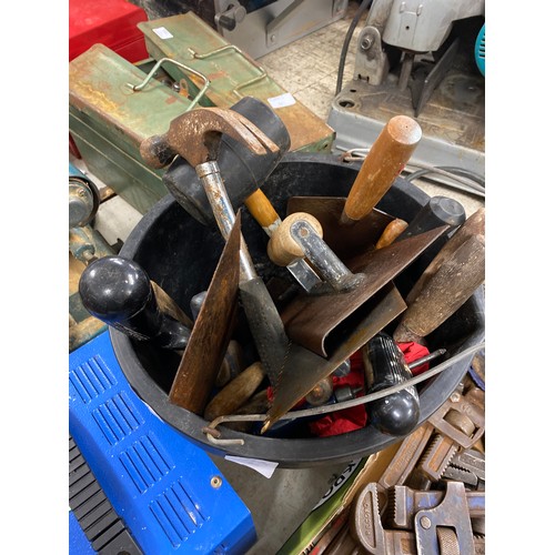 2032 - Bucket of plasterer's/builder's trowels plus qty. of hammers