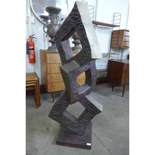 53 - A large bronze abstract sculpture, 130cms h