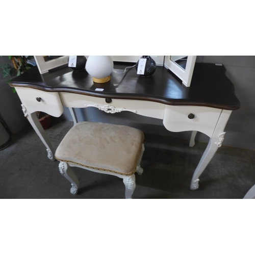 1410 - A white painted dressing table, stool and mirror