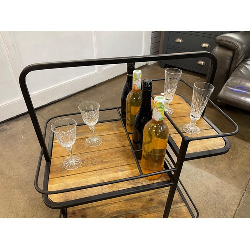 1429 - An iron and mango wood drinks trolley, H 81cms,  W 61cms (683269)   #