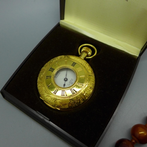 1180 - A string of beads and a Limit pocket watch, cased