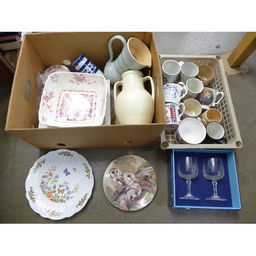 1196 - A box of commemorative china and a box of mixed china **PLEASE NOTE THIS LOT IS NOT ELIGIBLE FOR POS... 