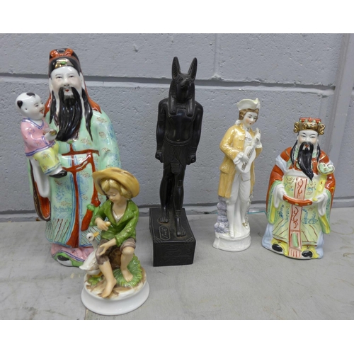 1214 - Porcelain figures and a resin Egyptian figure **PLEASE NOTE THIS LOT IS NOT ELIGIBLE FOR POSTING AND... 