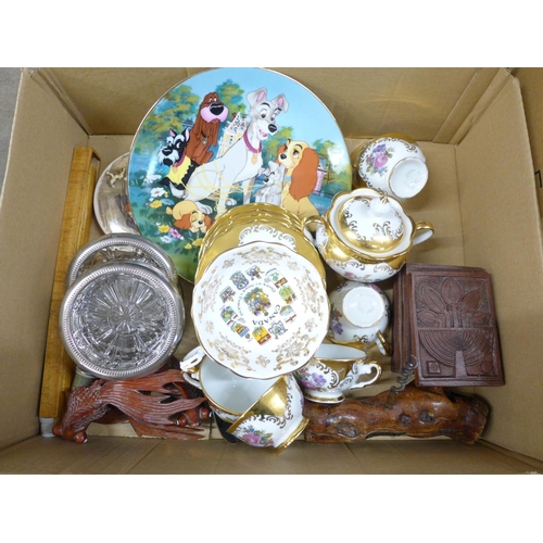 1217 - China and wooden items including Paragon, Shelley, etc., and four plated and glass coasters **PLEASE... 