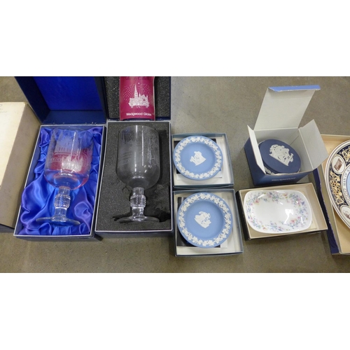 1219 - A collection of Wedgwood including three boxed cathedral goblets, Jasperware, plates, etc. **PLEASE ... 