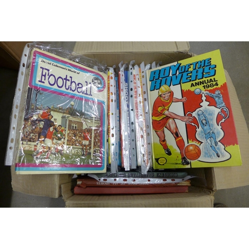 1223 - A collection of football annuals, etc., David Coleman's World of Football, Roy of The Rovers, Shoot ... 