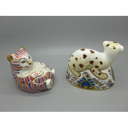 610 - Two Royal Crown Derby paperweights - Leopard Cub, specially commissioned limited edition for Sinclai... 