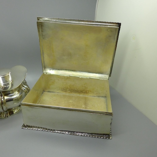 612 - A silver plated tea caddy and cannister and a plated box