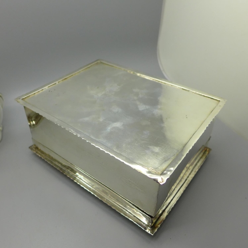 612 - A silver plated tea caddy and cannister and a plated box