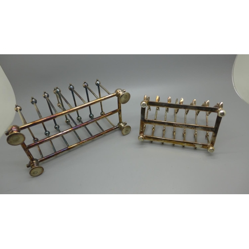 654 - Two EPNS toast racks, one in the style of Dr. Christopher Dresser and hard soldered, the other one w... 