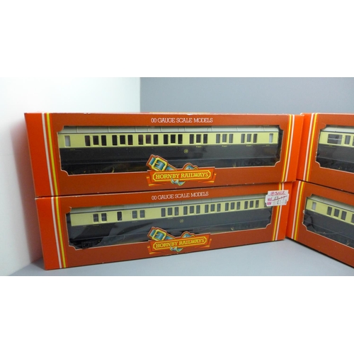 674 - Four Hornby OO gauge coaches, R456 x2 and R457 x2, boxed