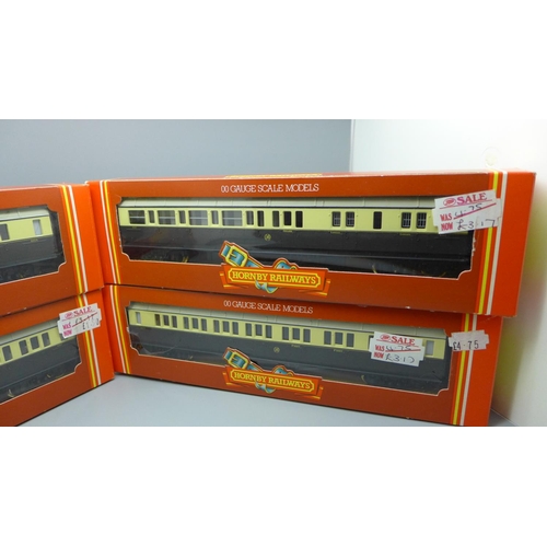 674 - Four Hornby OO gauge coaches, R456 x2 and R457 x2, boxed