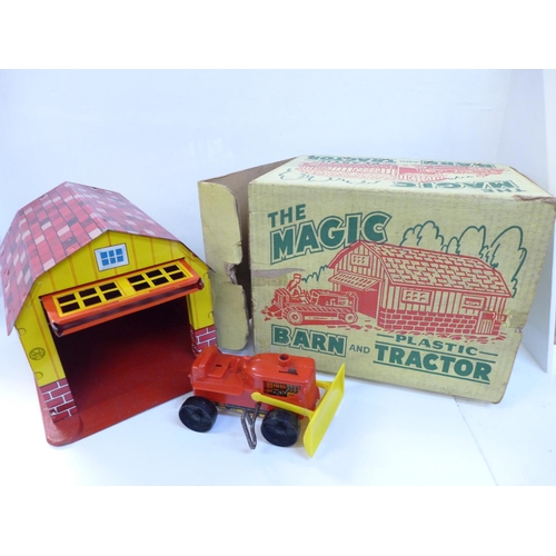 686 - A Marx tin-plate The Magic Barn and Plastic Tractor, boxed