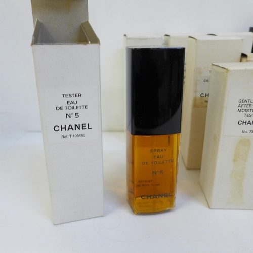 692 - Twelve bottles of Chanel No. 5 perfumes, after shave, moisturiser and balm (three part and nine full... 