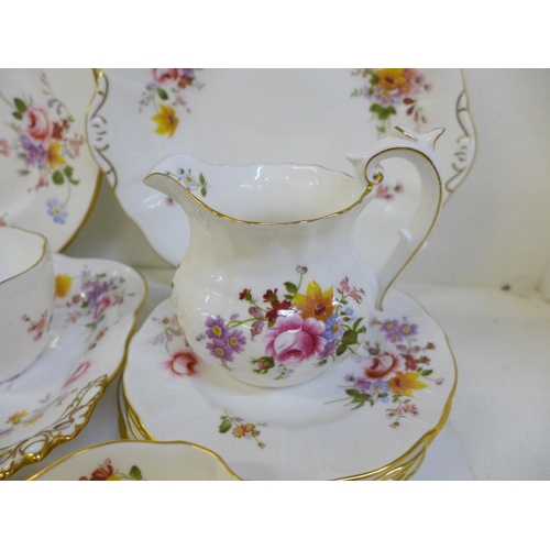 698 - Royal Crown Derby Derby Posies tea and dinnerwares, six setting, a dish, sandwich plate, etc.