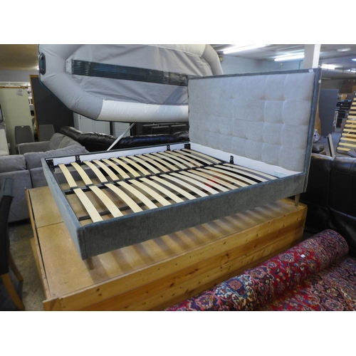 1560 - A grey upholstered superking bed frame