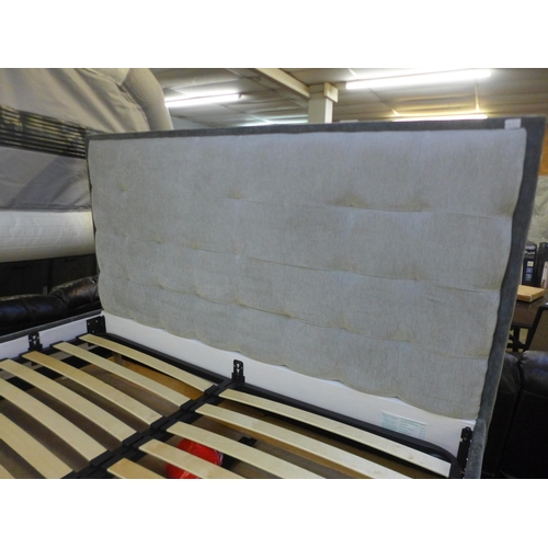 1560 - A grey upholstered superking bed frame