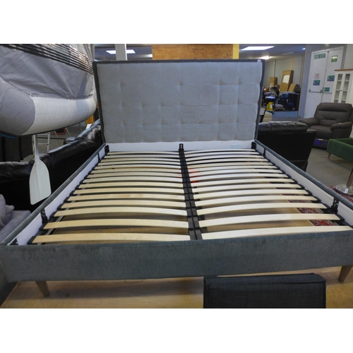 1560 - A grey upholstered superking bed frame