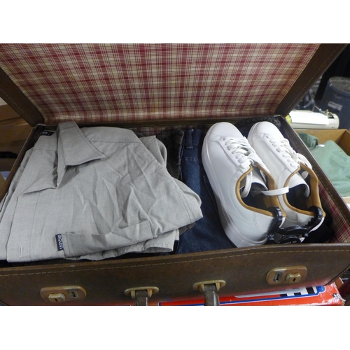 2402 - Vintage suitcase with qty. of clothes & shoes