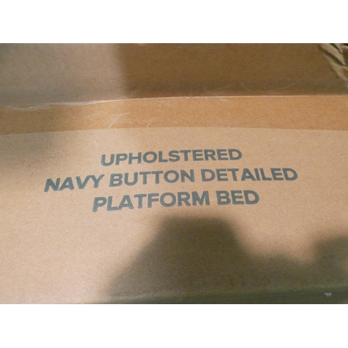 3041 - A navy button-detailed upholstered superking platform bed, boxed * this lot is subject to VAT