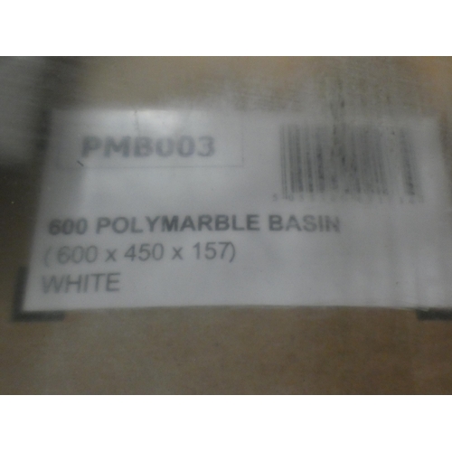 3111 - A white polymarble basin:- 600 x 450 x 157mm * this lot is subject to VAT