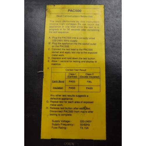 2105 - Seaward Pac 500 portable appliance checker with instructions, leads, leather case - boxed - W