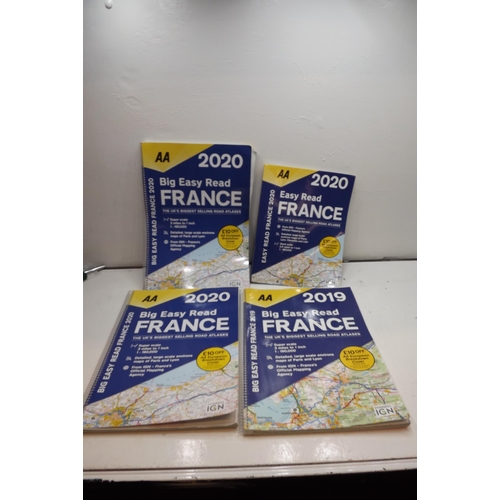 2107 - 4 copies of AA road atlas of France (2020) - unused