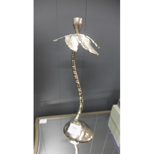 1379 - A tall silver palm tree candle holder, H 49cms (2446007)   #