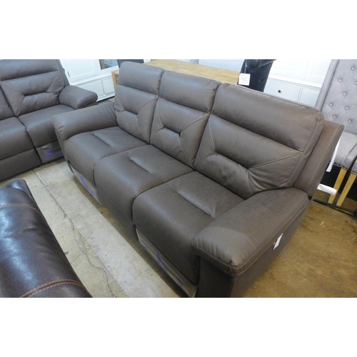 1502 - Kuka Fabric Three Seater Power Recliner Sofa (KM.C012) (4045-13) * This lot is subject to VAT