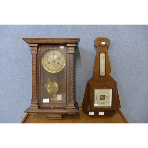 393 - A small 19th Century walnut Vienna wall clock and an Art Deco aneroid barometer