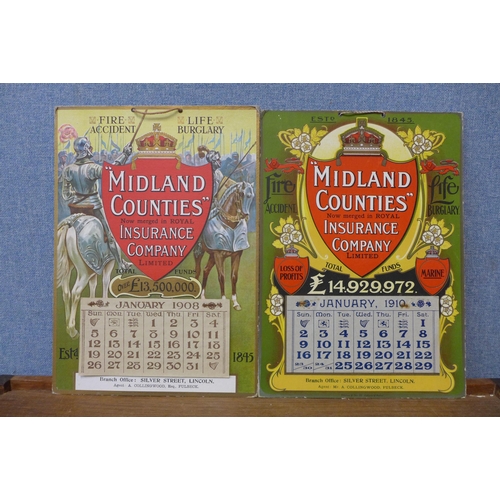 407 - Two Midland Counties Insurance Company Limited card advertising calendars, 1908 and 1910