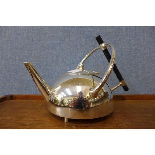 409 - A Christopher Dresser style white metal spirit kettle