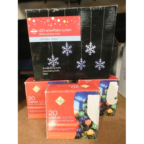 3257 - A box of LED snowflake lights & three boxes of 20 petal multi-coloured lights