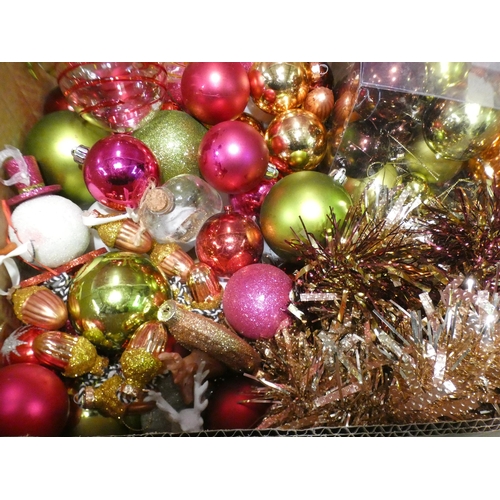 3266 - A box containing baubles and tinsel