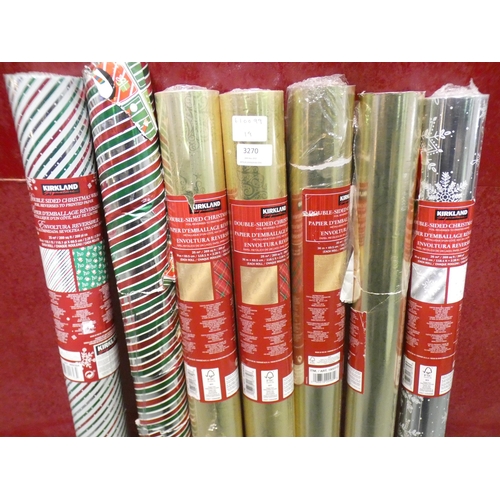 3270 - Seven rolls of double sided Kirkland Signature Christmas wrapping paper