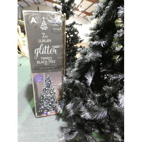 3279 - A black and silver tipped artificial Christmas tree (210cm)