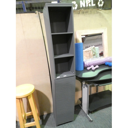 3285 - A grey ripple single door tall boy storage unit (170H x 30W x 24D cm)