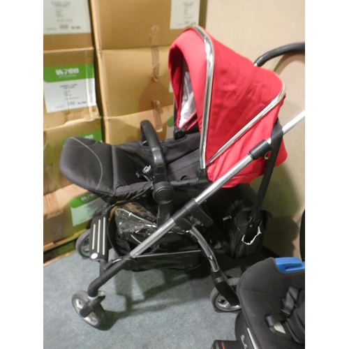 3288 - A Silver Cross red and black 3-in-1 travel system plus car seat with Iso fix base + extras including... 